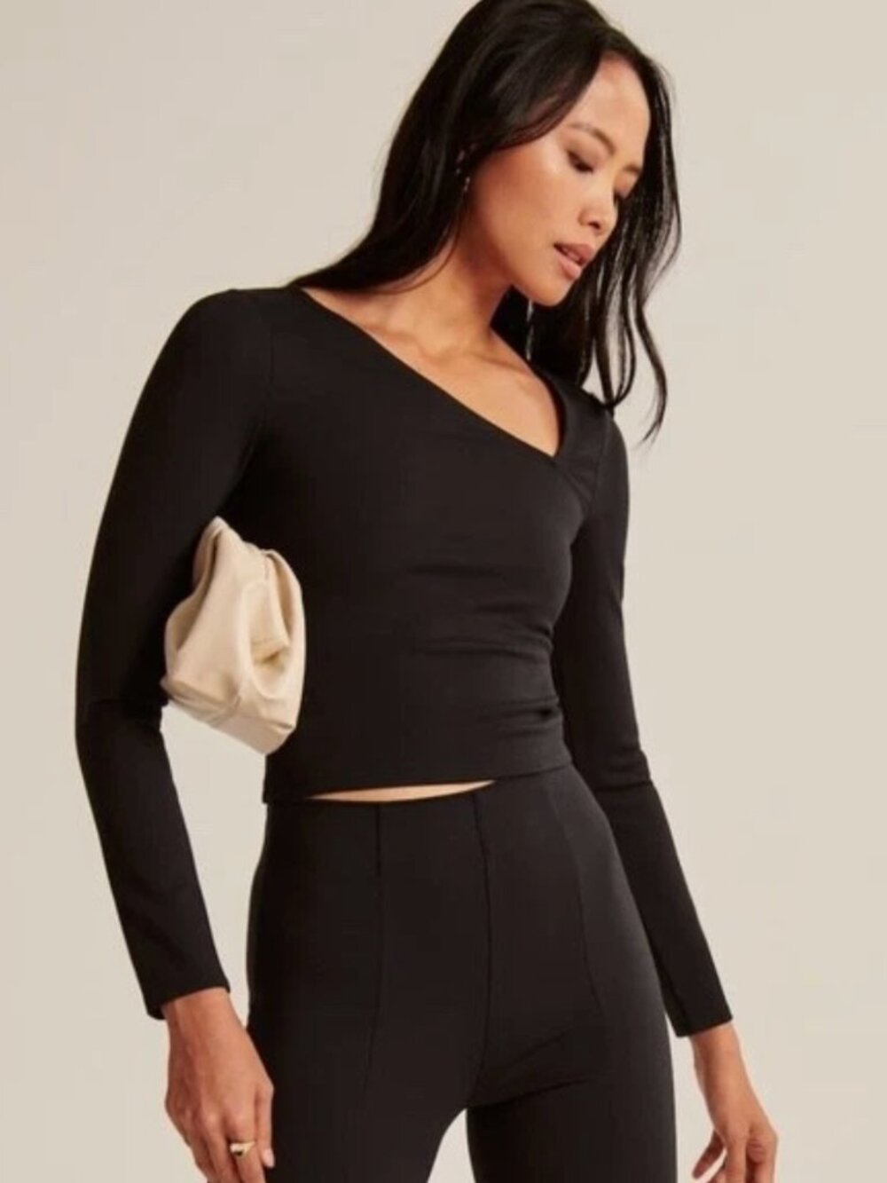 Abercrombie Black Asymmetrical Long Sleeve Top Slim Fit Small